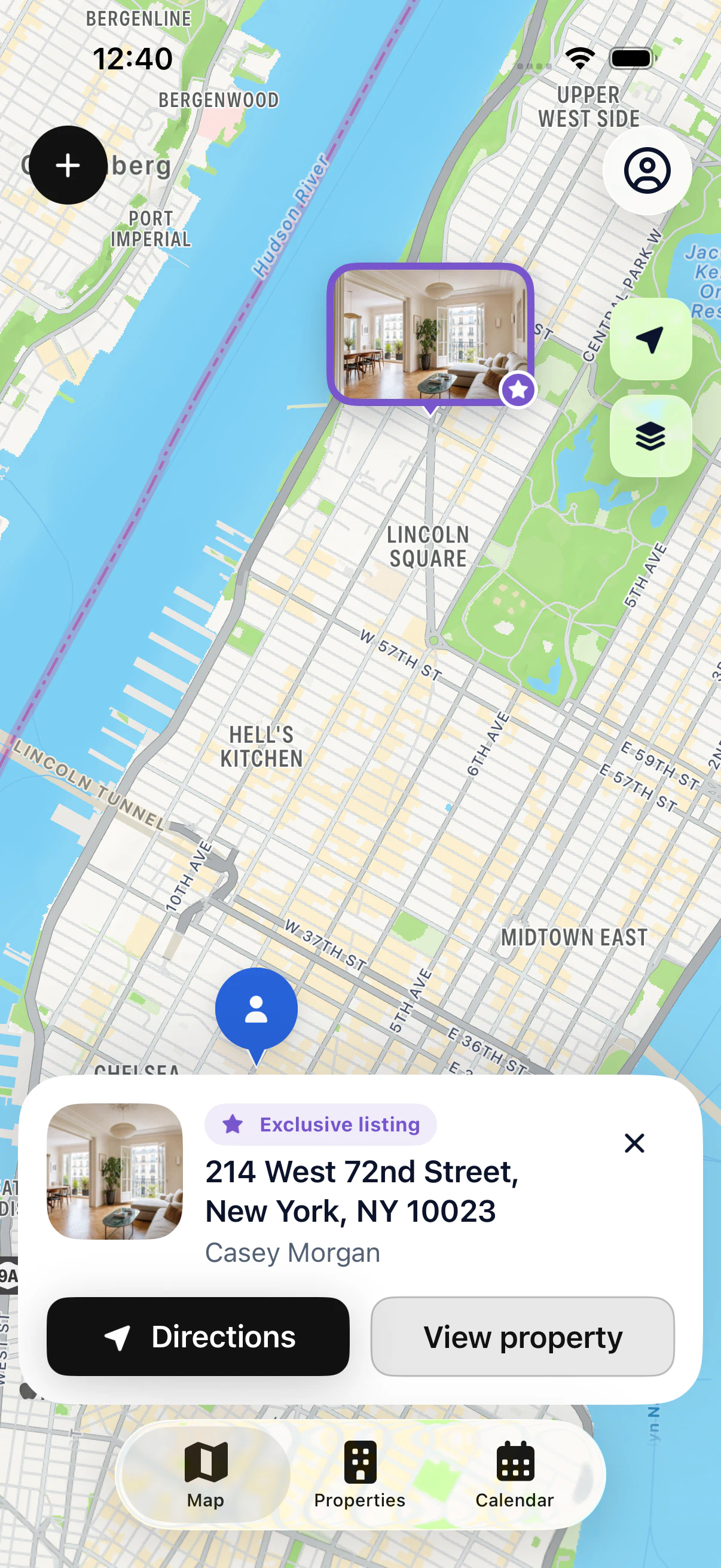 My Estate Map showing a selected New York property directly on the dynamic map